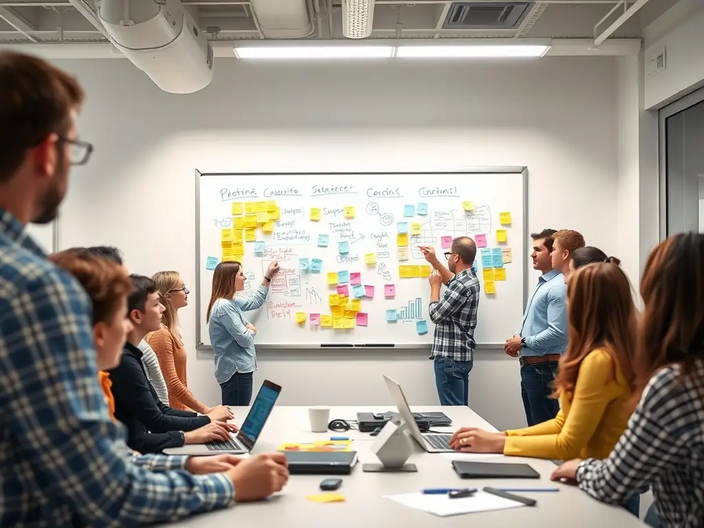 A CTO is leading a technology development meeting, discussing innovative solutions and strategies with a team of engineers. The image should convey a sense of technological innovation and leadership.