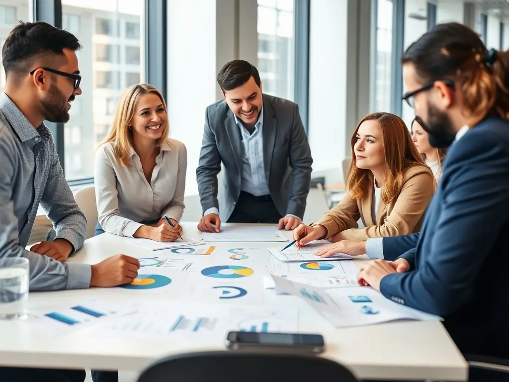 A professional COO is leading a strategic planning session with a startup team, focusing on operational efficiency and scalability. The image should convey a sense of collaboration and strategic thinking.